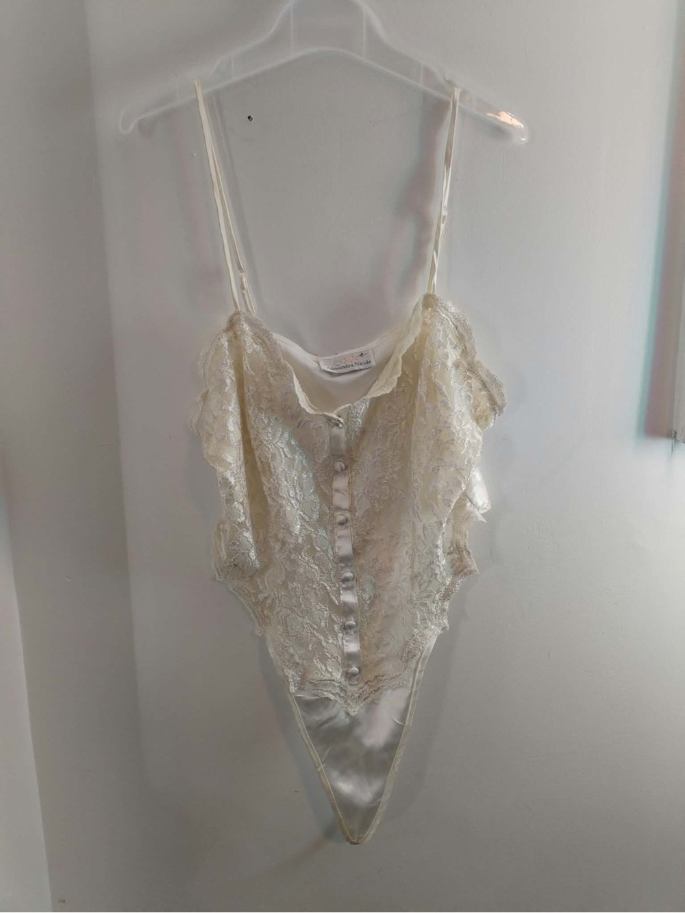 Women’s Vintage Satin and Lace Ivory Body Suit - Size M
